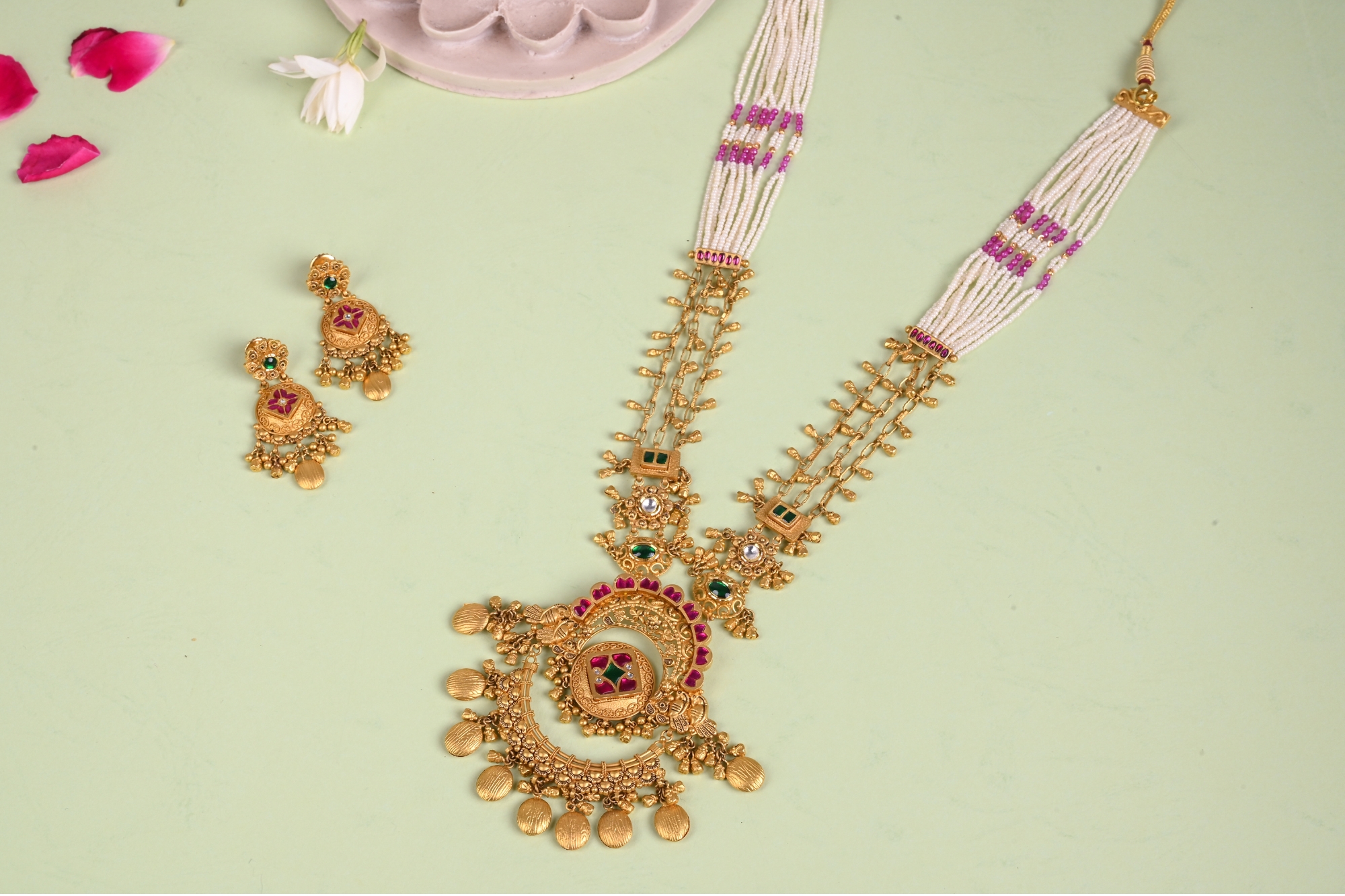 gold long necklace set